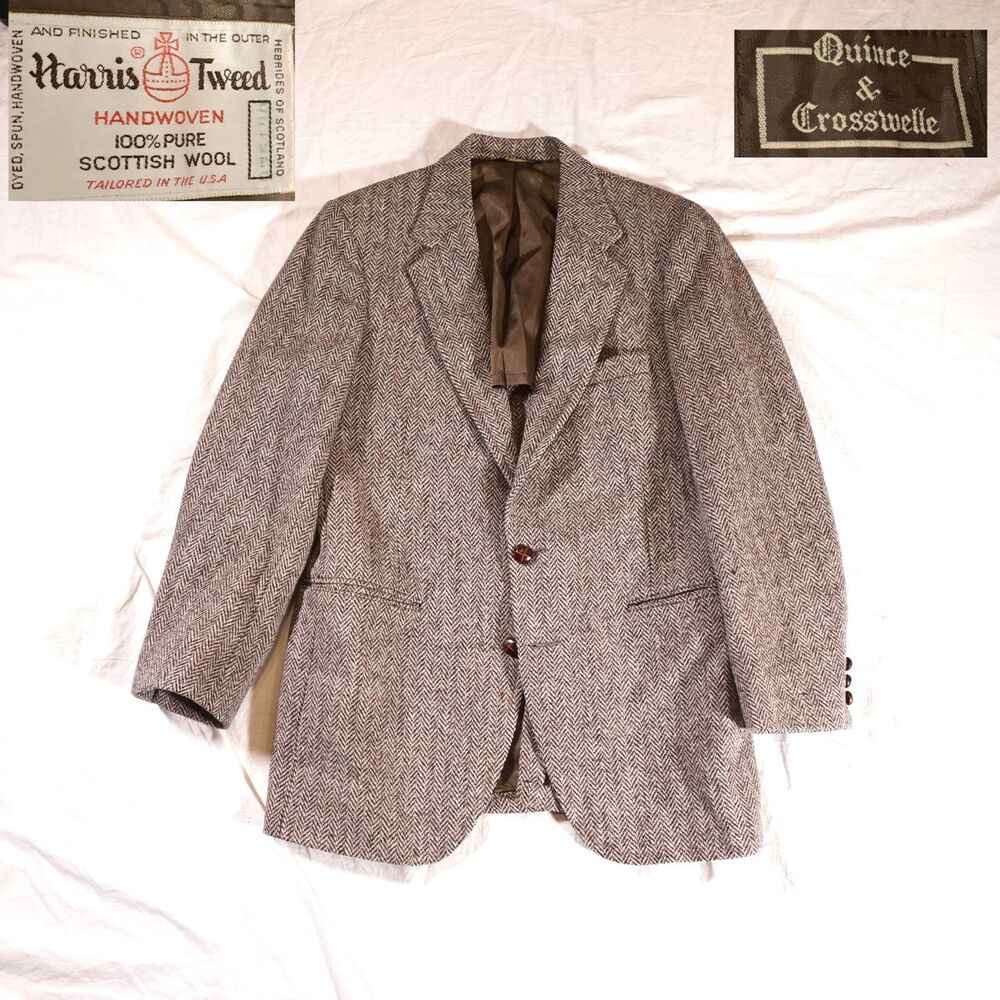 Harris Tweed Vintage Blazer Handwoven Pure Scottish Wool Fits 40R No Size Tag